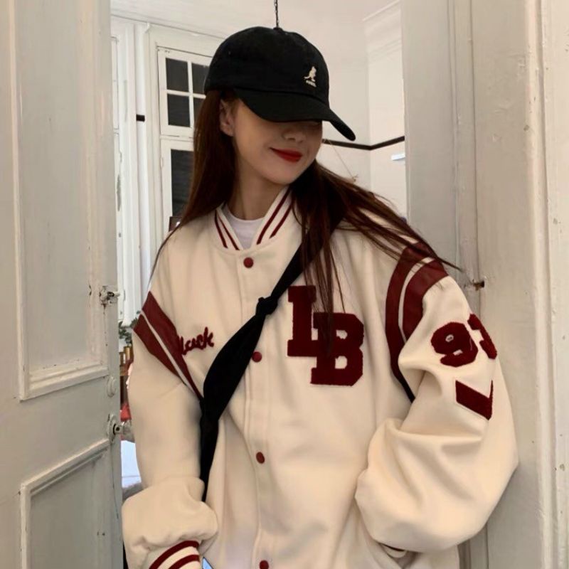 Áo Khoác Cardigan F RECEPTION Unisex Nam Nữ Áo Bomber Nỉ Kiểu Cardigan Bóng Chày 93 IB Black Thu Đông