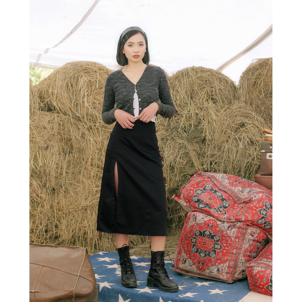 DALLA Chân váy xẻ đùi dài đen DALLA SAIGON | BigBuy360 - bigbuy360.vn