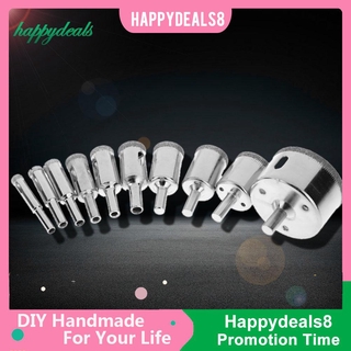 Happy 10pcs 8-50mm Diamond Coated Saw Bits Tiles Marble Glass Granite Driller