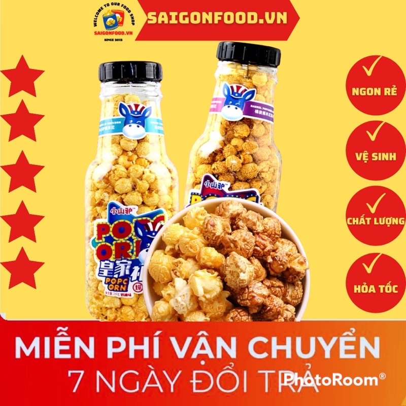 Bỏng ngô bắp rang bơ chai trung 250g loại ngon nhất ăn mê li (hình thực tế), đồ ăn vặt Sài Gòn ngon bổ rẻ | SaiGonFood