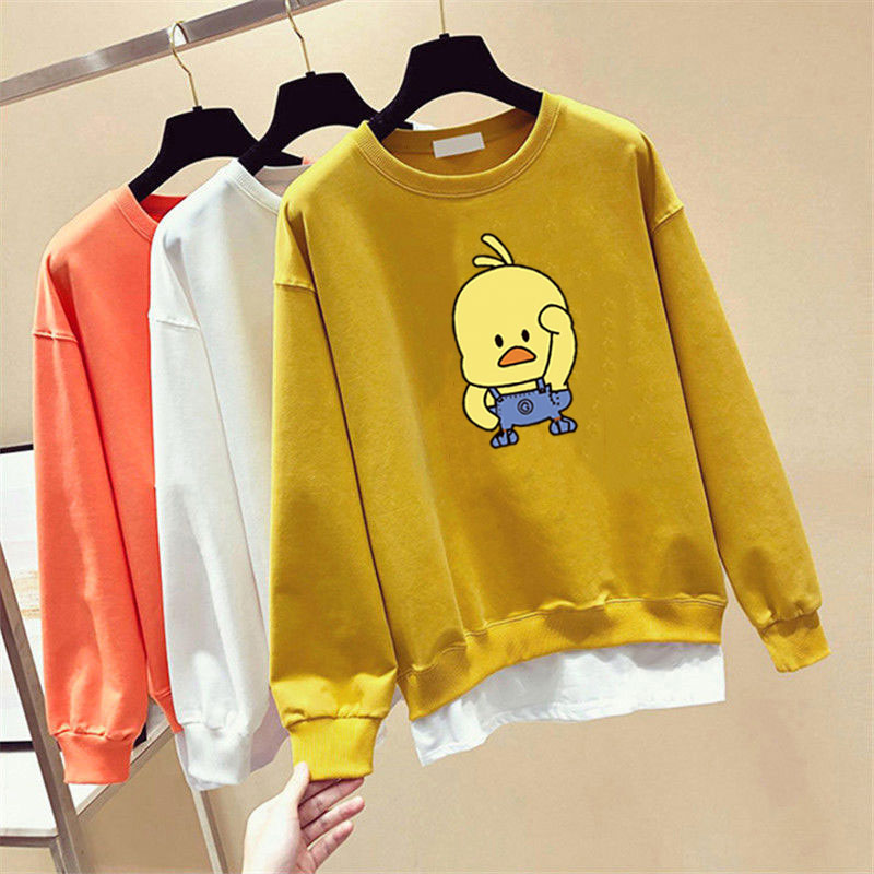 Áo Sweater Cotton 4 Màu In Hình Vịt Vàng Hoạt Hình Phong Cách Hàn Quốc Thời Trang Cho Nữ