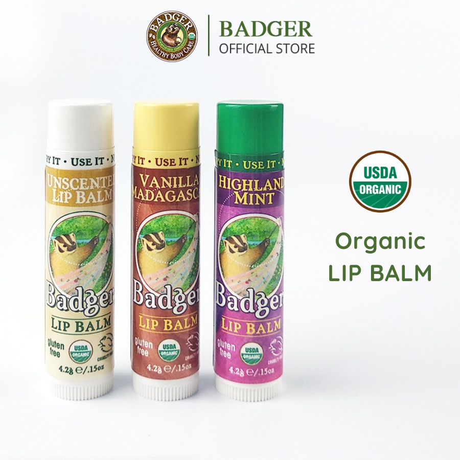 Son dưỡng môi hữu cơ BADGER Lip Balm USDA Organic - 4.2g