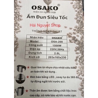 Ấm / Bình đun siêu tốc Osaka 2 lít