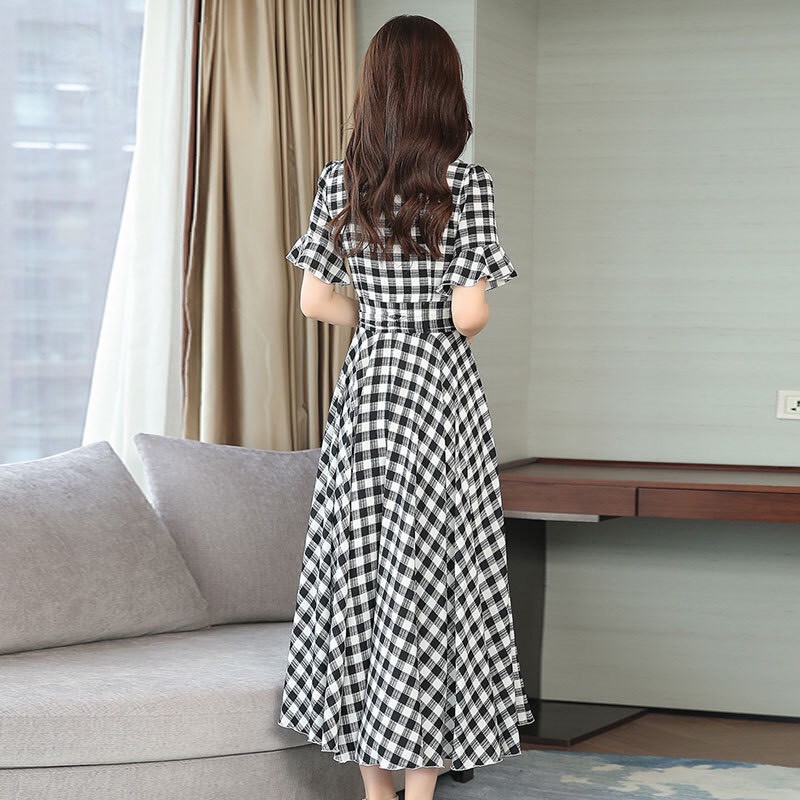 [Mã WARN60 hoàn 15% xu đơn 300k] Váy Đẹp Đầm Dáng Xoè Caro| Váy Dáng Xòe Đầm Công Sở | BigBuy360 - bigbuy360.vn