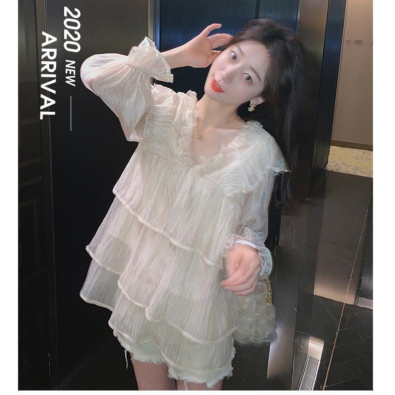 Áo Chiffon Tay Dài Dáng Rộng Kiểu Hàn Quốc Thời Trang Mùa Thu Dành Cho Nữ