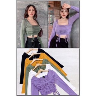 Áo cổ vuông croptop rút dây siêu xinh