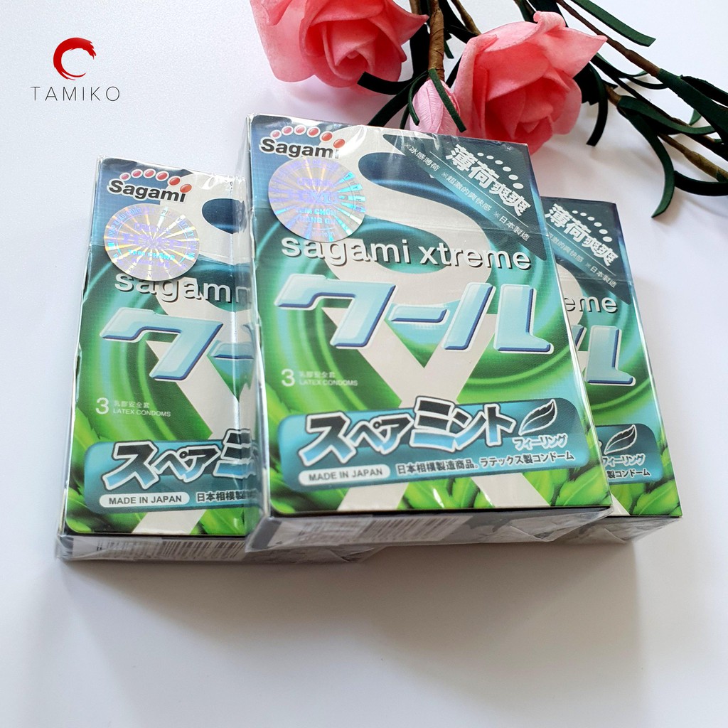 [ CHÍNH HÃNG ] Bao cao su SAGAMI SPEARMINT Hương Bạc Hà The Mát siêu mỏng- Xuất xứ Nhật Bản-  Hộp 3 cái