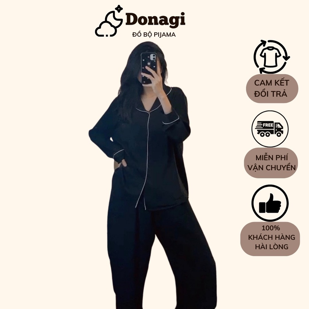 Đồ bộ pyjama DONAGI, đồ ngủ pijama bigsize dài tay chất lụa cao cấp phong cách Hàn Quốc Freesize