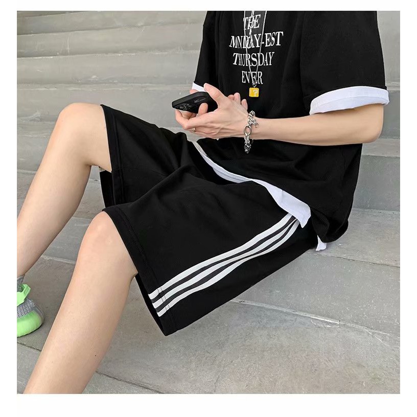 Quần Short Thể Thao Ống Rộng Họa Tiết Kẻ Sọc Thời Trang Hè Size M-5XL Cho Nam
