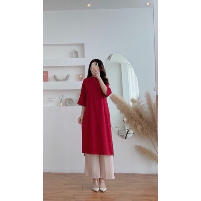 ÁO DÀI DÁNG XƯA MÀU ĐÔ TƯƠI