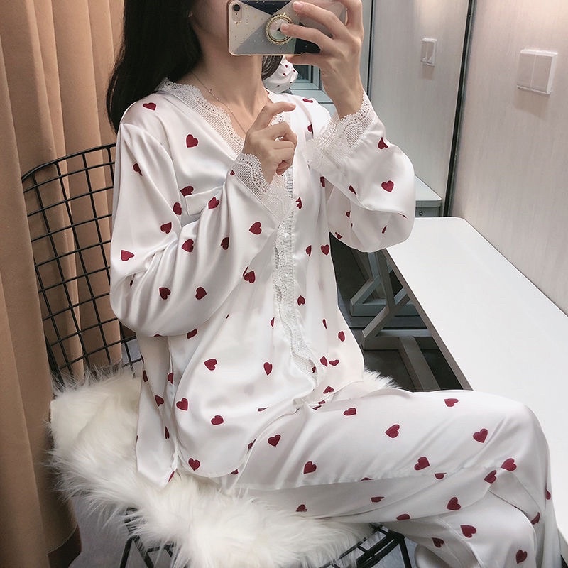 Bộ Ngủ Lụa, Bộ Mặc Nhà Pyjama Lụa Ren Tiểu Thư Dài Tay