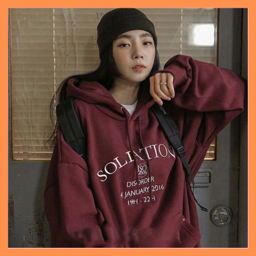 Áo hoodie SOLIAT nữ - Áo Sweater nỉ in chữ màu đỏ đô form rộng phong cách Hàn Quốc - LINH CHI STORE