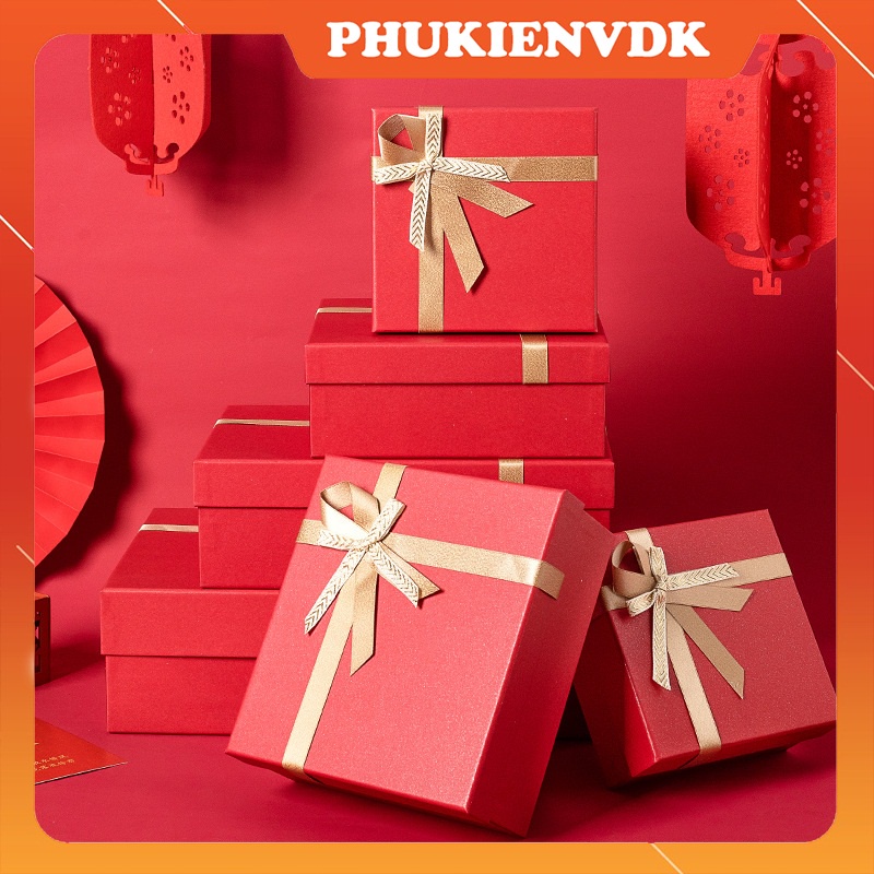 [Mã LIFE20KALL giảm 10% đơn 50K] Hộp quà tặng hộp quà tết hộp quà Noel Valentine hộp quà sinh nhật gắn nơ màu đỏ