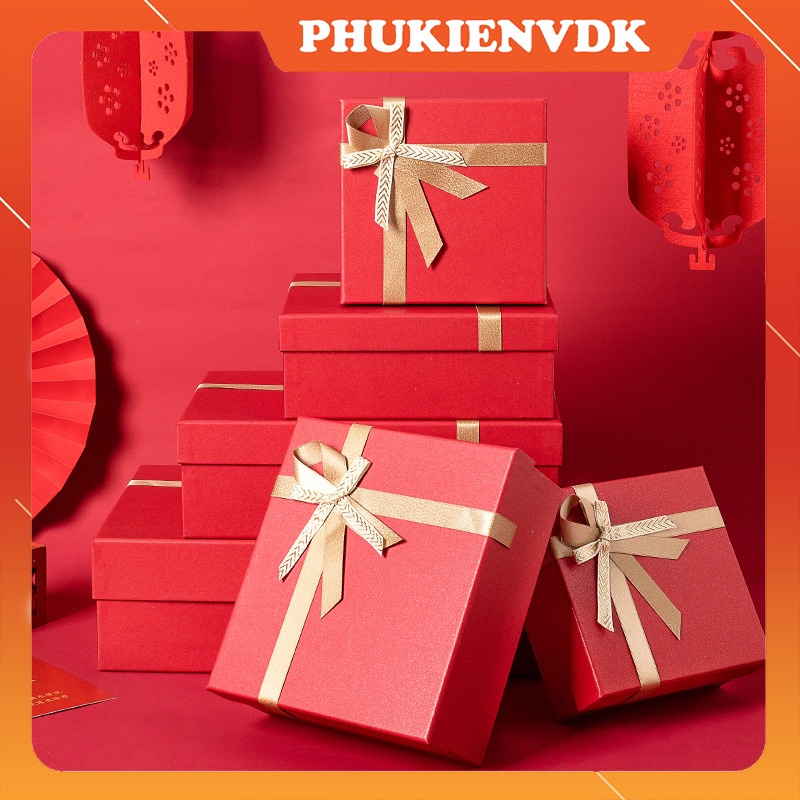 Hộp quà tặng hộp quà tết hộp quà Noel Valentine hộp quà sinh nhật gắn nơ màu đỏ