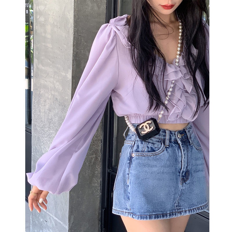 Áo Sơ Mi Chiffon Tay Dài Cổ Chữ v Phong Cách Hàn Quốc Thời Trang Cho Nữ