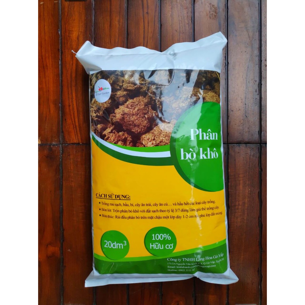 ( Combo 2 gói) Phân bò khô 100% hữu cơ Vườn Sài Gòn bao 20dm3 (khoảng 3kg) chuyên dùng cho rau sạch, rau hữu cơ