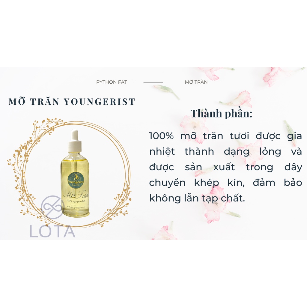MỠ TRĂN NGUYÊN CHẤT ĐA CÔNG DỤNG YOUNGERIST triệt lông mờ rạn da lọ 20ml 50ml 100ml