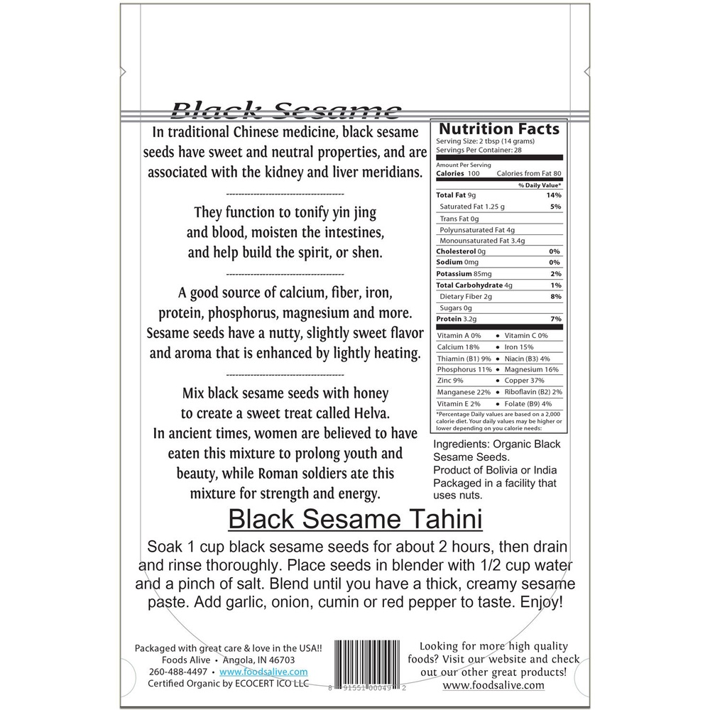 [FOOD ALIVE]Mè đen hữu cơ (Black Sesame Seeds) - 338g