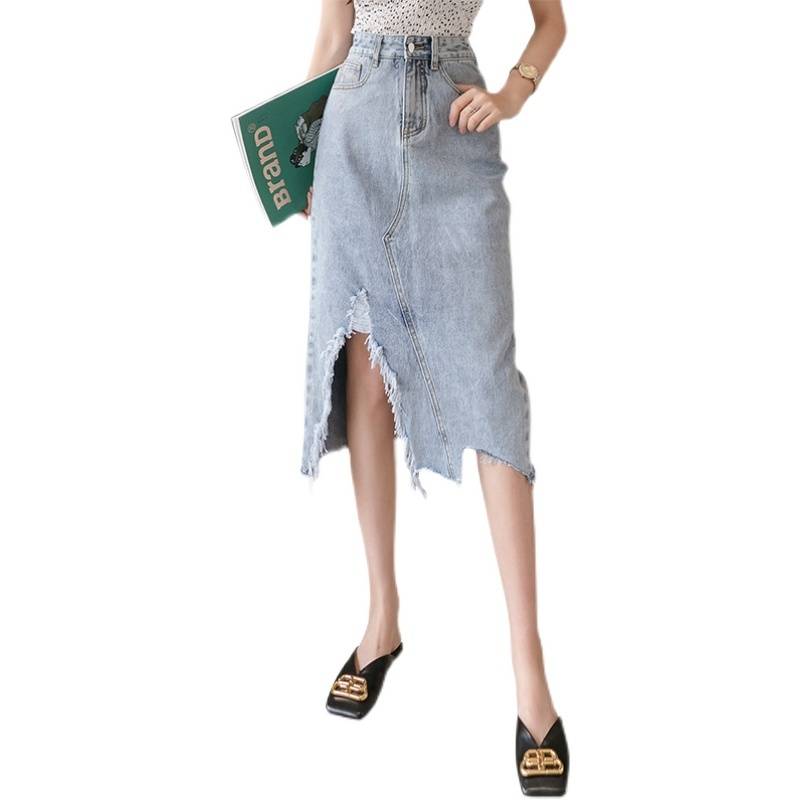 Chân Váy Denim Dáng Chữ A Lưng Cao Phối Rách Kiểu Hàn Quốc Cá Tính | BigBuy360 - bigbuy360.vn
