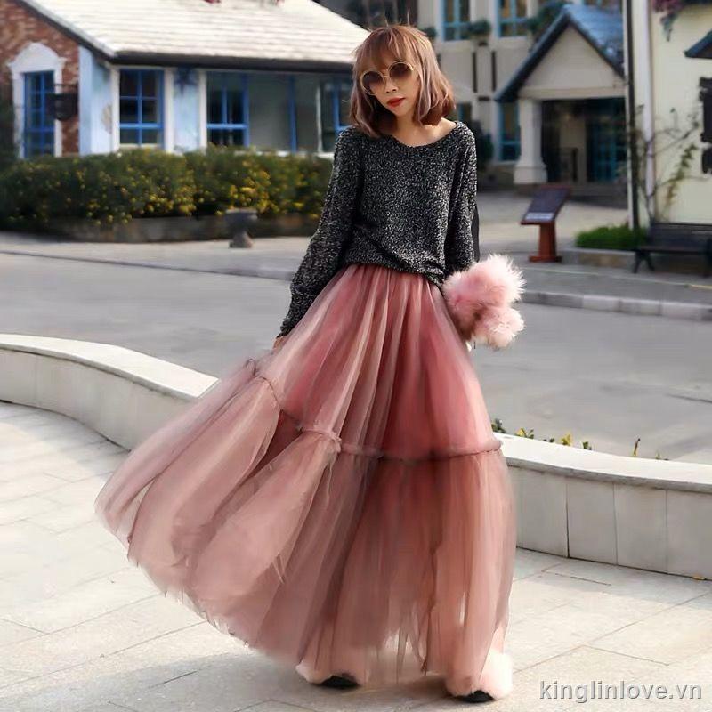 ❤Nước hoa quà tặng❤Chân Váy Chữ A Dài Bằng Vải Lưới Ba Lớp Thiết Kế Thời Trang Cho Nữ