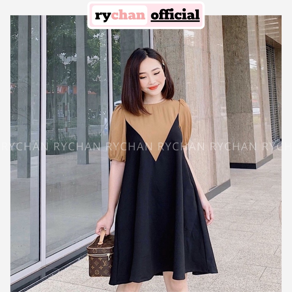 Đầm Suông Đen Phối Nâu - DS986