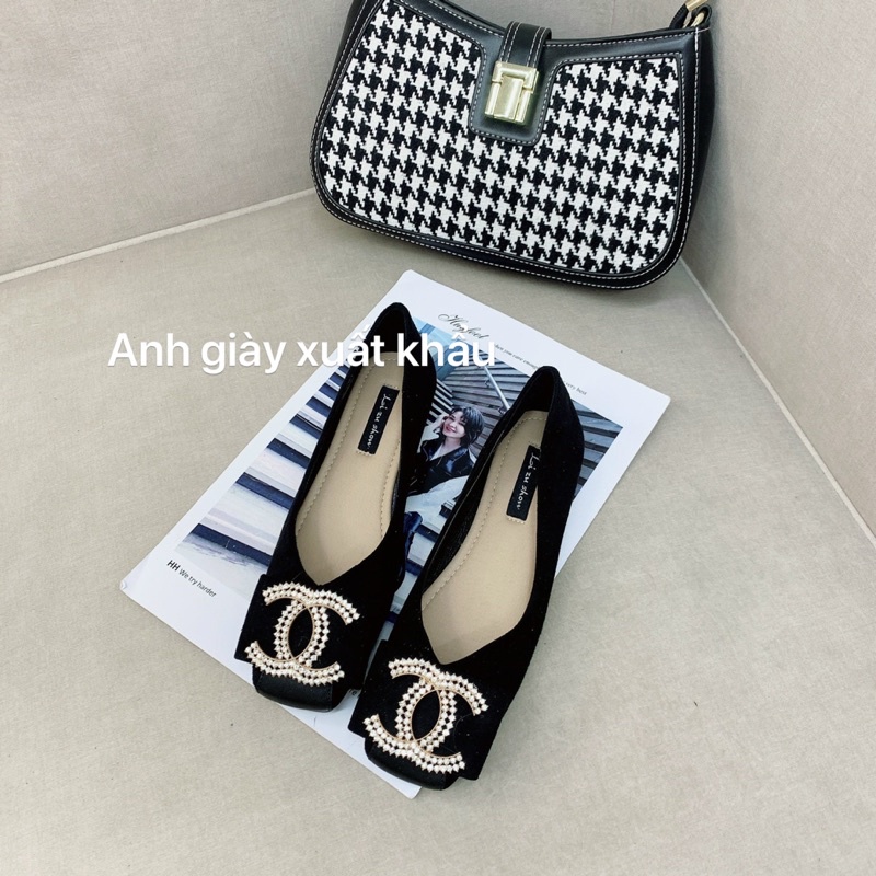 GB48 - Giày bệt mũi vuông da lì nơ đá chữ X đế dẻo mềm êm , phù hợp đi học, đi làm , đi chơi , du lịch(kèm video)