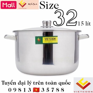 Nồi inox 15 lít Vietcook size 32 sử dụng trên bếp từ, nồi luộc gà nấu canh inox