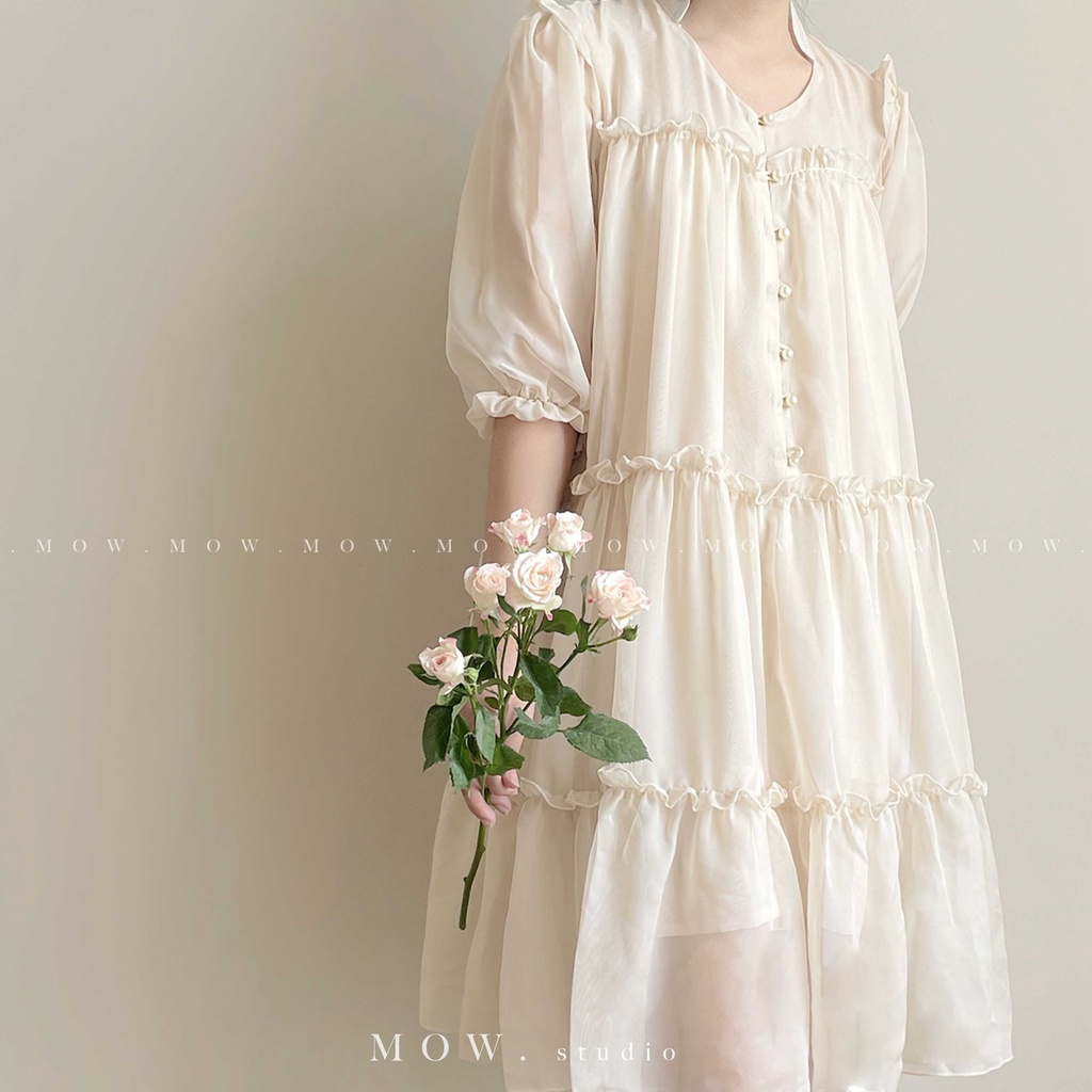 Váy bèo tầng tay lỡ chất liệu tơ tằm cao cấp  made by Mow studio