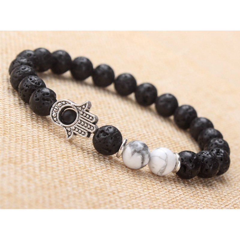 Vòng Tay Chuỗi Hạt Đá Nham Thạch Trắng 8Mm