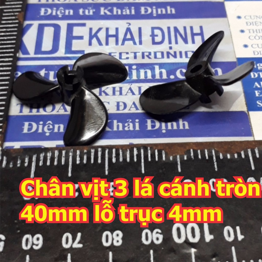 chân vịt tàu thủy mô hình 3 lá, 3 cánh màu đen bóng nhựa cứng (bộ 2 cánh thuận nghịch) 40mm, lỗ trục 4mm kde5476