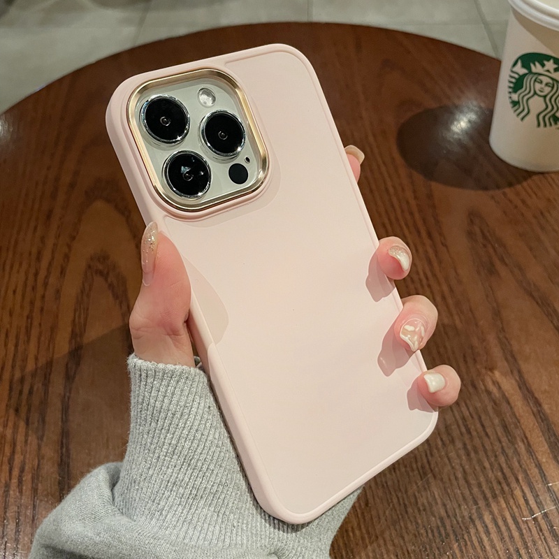 Ốp Điện Thoại Silicon Cứng Chống Sốc Màu Trơn Có Nút Kim Loại Bảo Vệ Camera Cho iPhone 13 Pro Max 12 Pro Max 11 Pro Max