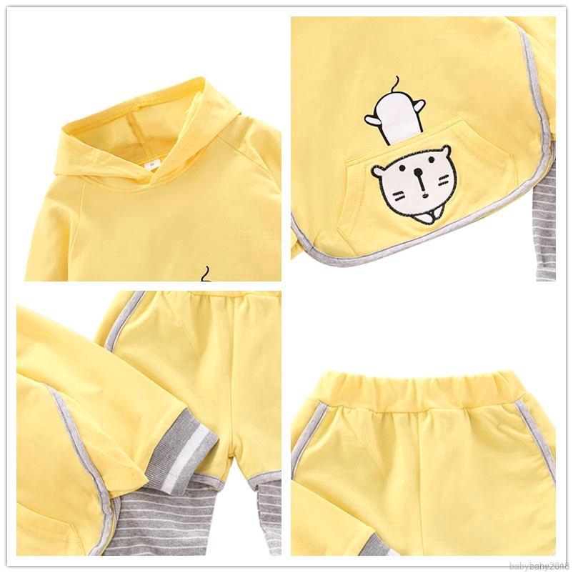 Set áo Hoodies có nón dài tay + quần kẻ sọc đáng yêu cho bé gái