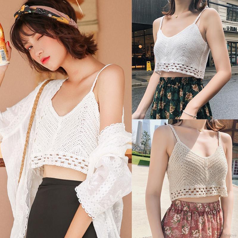 [Mã FASHIONT4WA2 giảm 10K đơn 50K] Áo Croptop Dạng Len Móc Quyến Rũ Cho Nữ