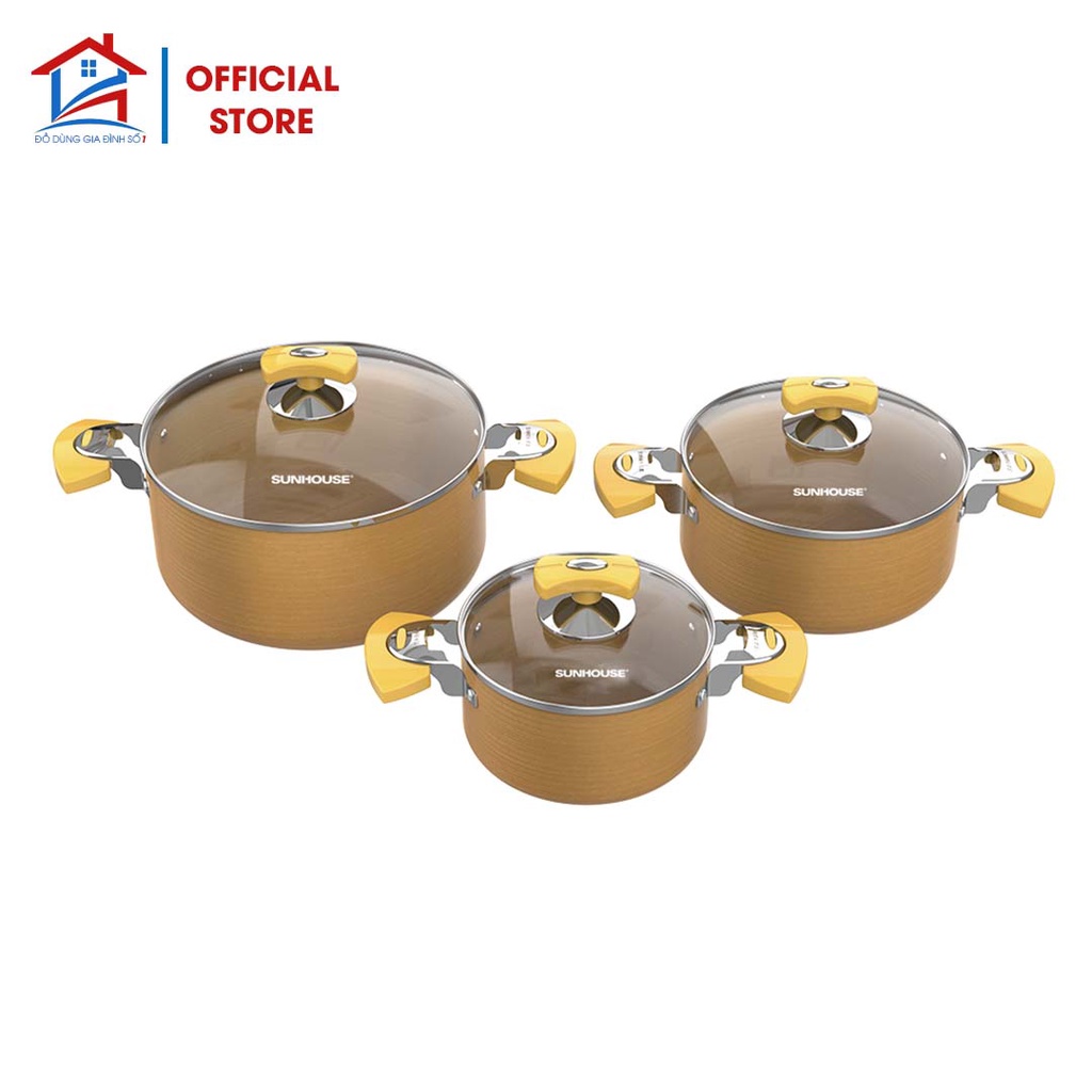 Bộ 3 nồi nhôm anod nắp kính Sunhouse