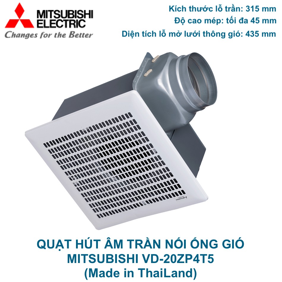 Quạt hút âm trần nối ống gió Mitsubishi VD-20ZP4T5 53W Made in ThaiLand