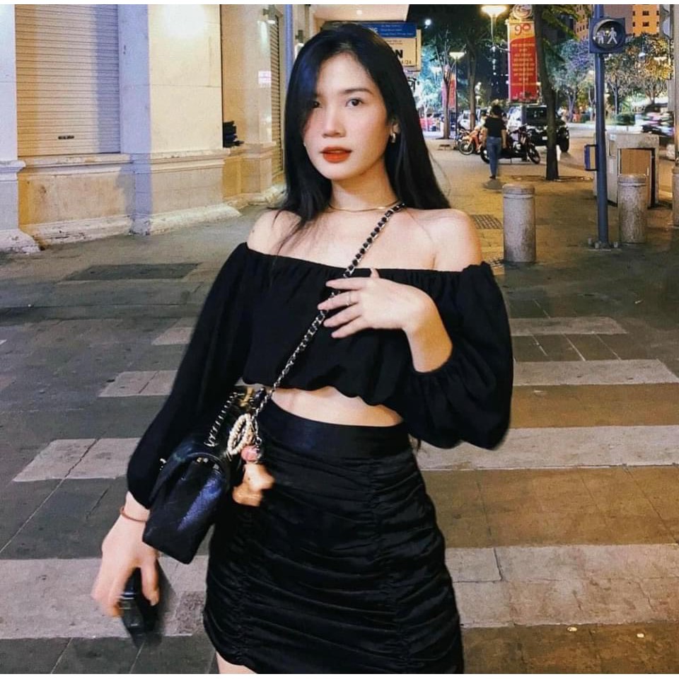 Sét Áo Trễ Vai Kèm Chân Váy Nhún Hai Màu Trắng Đen Cực Đẹp, Mặc Dạo Phố , Quẩy Bar | BigBuy360 - bigbuy360.vn