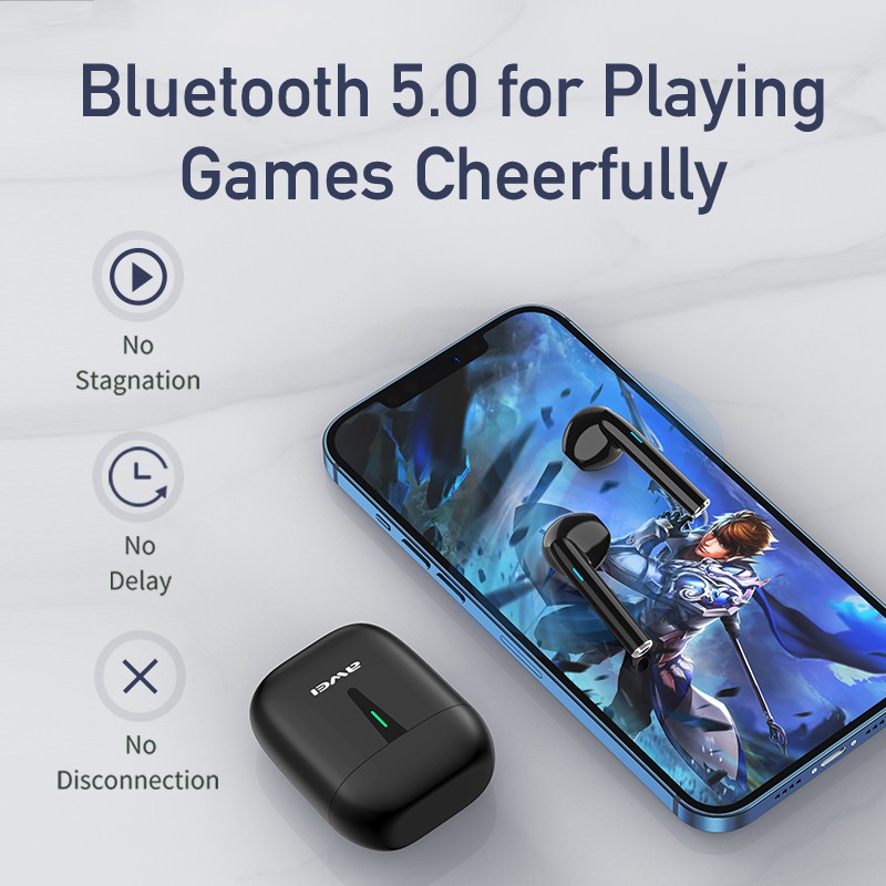 Tai Nghe Không Dây Mini Awei T21 Bluetooth 5.0 TWS Hỗ Trợ Sạc Nhanh Type-C Điều Khiển Cảm Ứng Lý Tưởng Cho Gaming