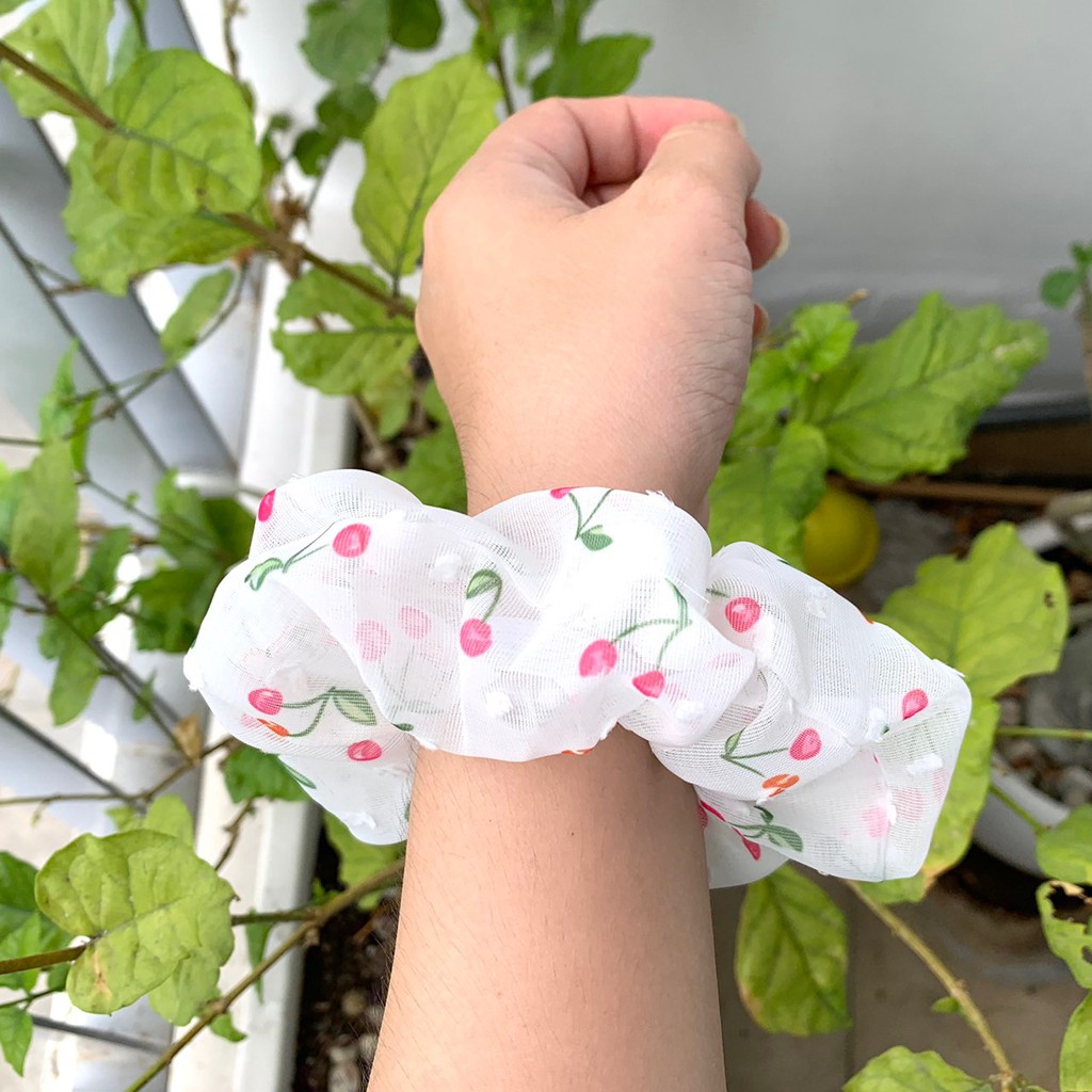cột tóc vải scrunchies bông bi cao cấp