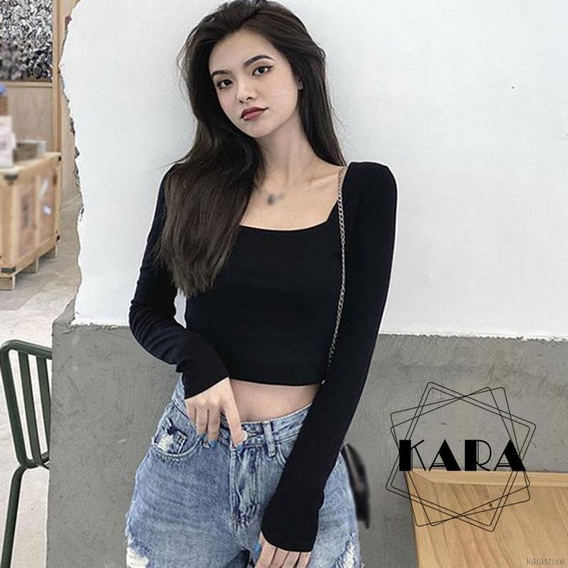 Áo Croptop Tay Dài Cổ Vuông Dáng Ôm Thời Trang Cho Nữ | BigBuy360 - bigbuy360.vn