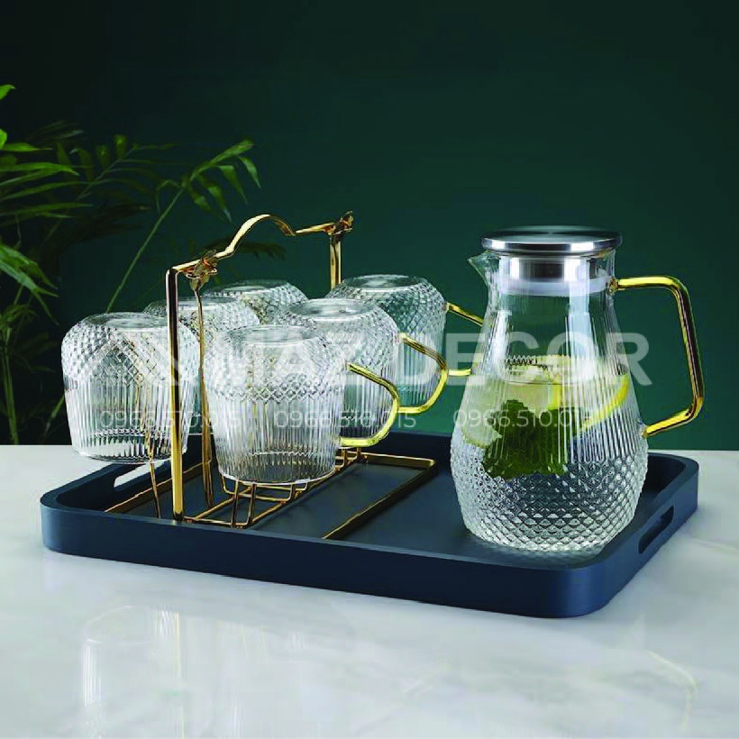 [GÍA SỈ] BỘ 1 BÌNH 6 CỐC LY THỦY TINH CHỊU NHIỆT PHA TRÀ NƯỚC LỌC DETOX SANG TRỌNG CAO CẤP