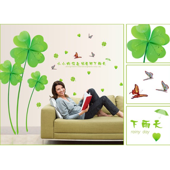 Decal trang trí Cỏ may mắn 4 cánh lớn