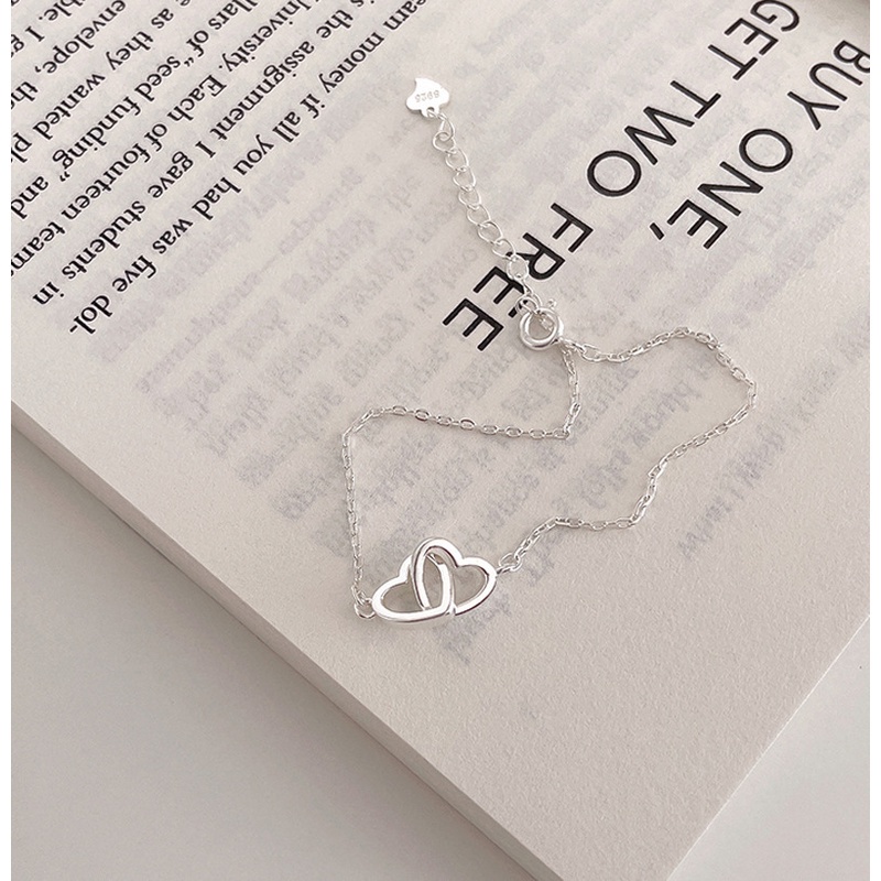 Vòng Tay Mạ Bạc Hình Trái Tim Đôi Thời Trang Cho Nữ