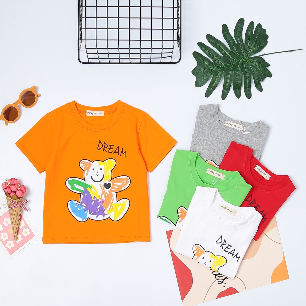 Áo Thun Cộc Tay Cho Bé Trai Bé Gái Minky Mom Vải Cotton 100% In Hình Gấu Dream Dễ Thương AOGAU BA06