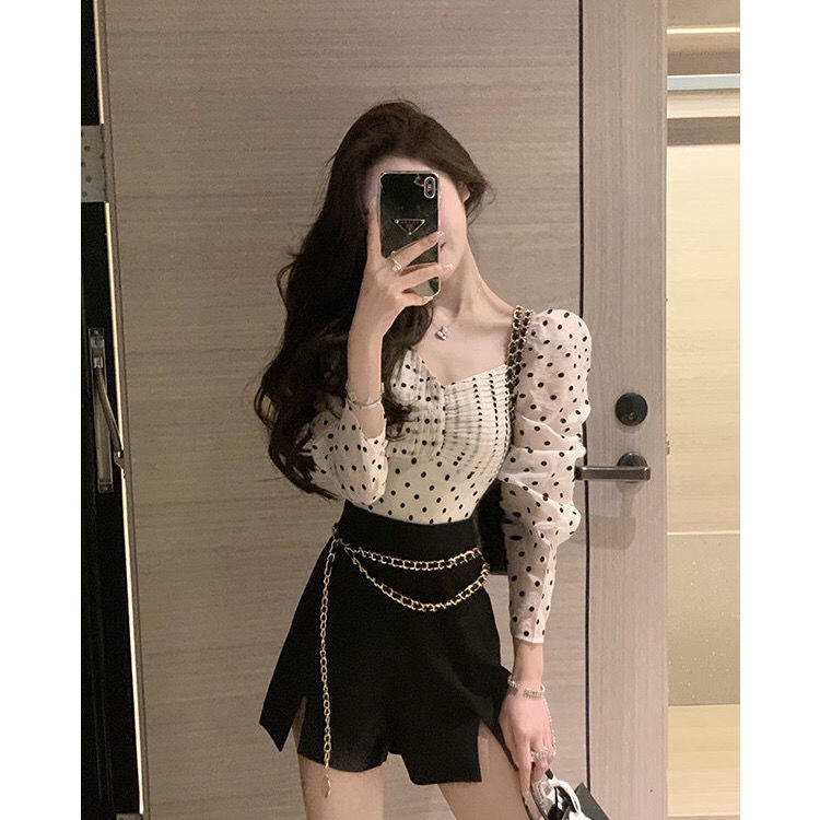 Bán Chạy!F &amp; X Áo Sơ Mi Dáng Ôm Họa Tiết Chấm Bi Phong Cách Cung Điện Thời Trang Dành Cho Nữ 2022