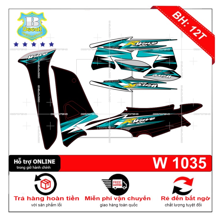 ( Quí khách vui lòng mang ra tiệm cho thợ dán ) Tem wave R 100 xanh đen 2016