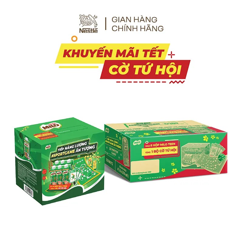 [Tặng cờ tứ hội Tết] Thùng 24 hộp sữa lúa mạch Milo Teen (24 x 210ml)