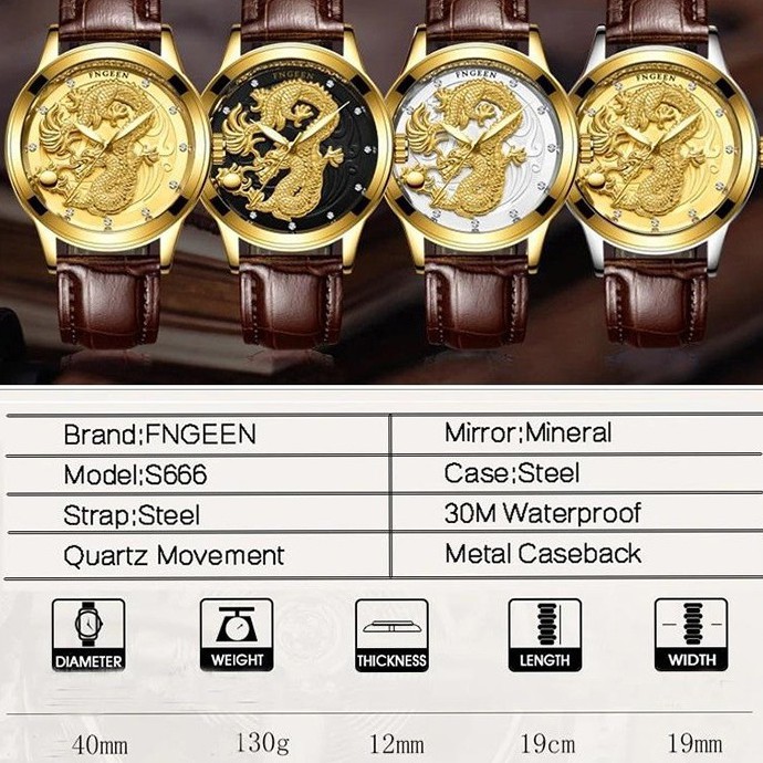 Đồng hồ rồng dây da FNGEEN nam lịch lãm