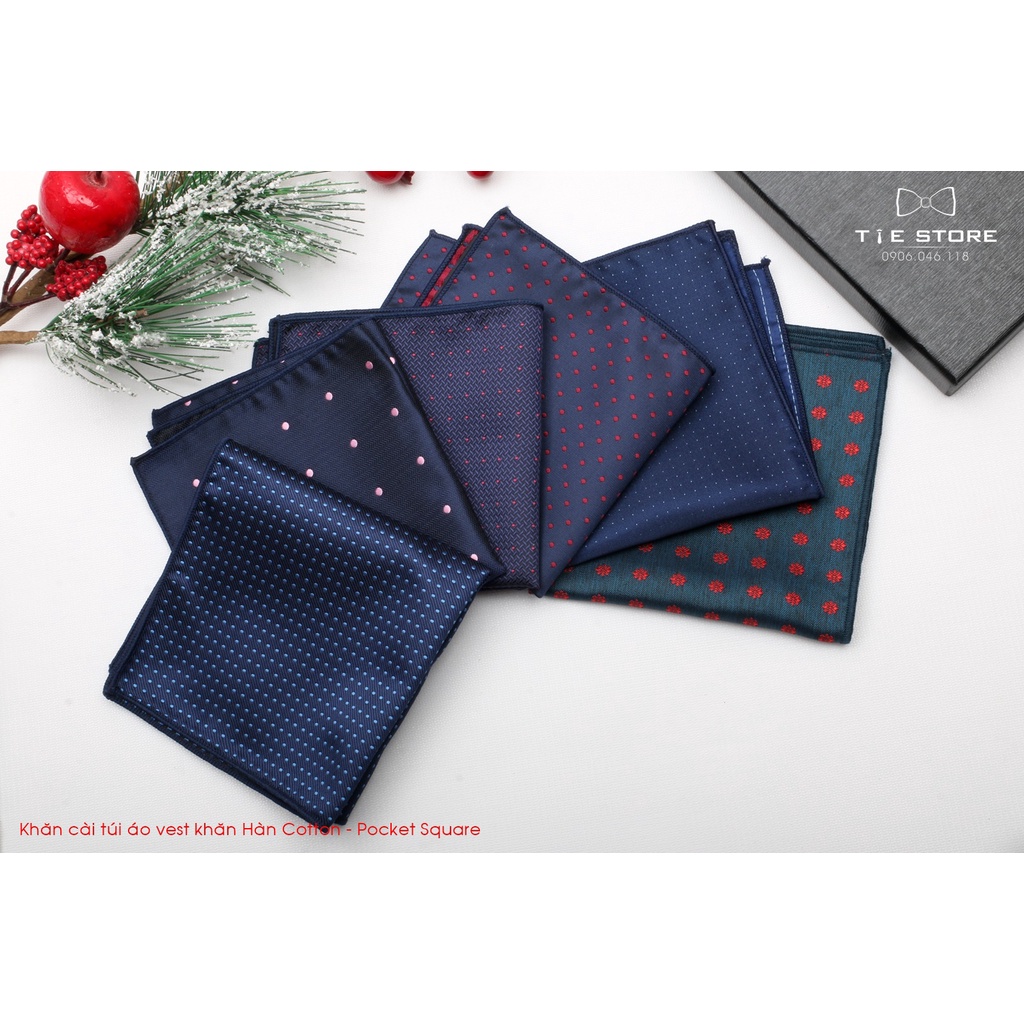 Khăn Cài Túi Áo Vest - Pocket Square, phụ kiện lịch lãm, nhiều mẫu xanh chấm