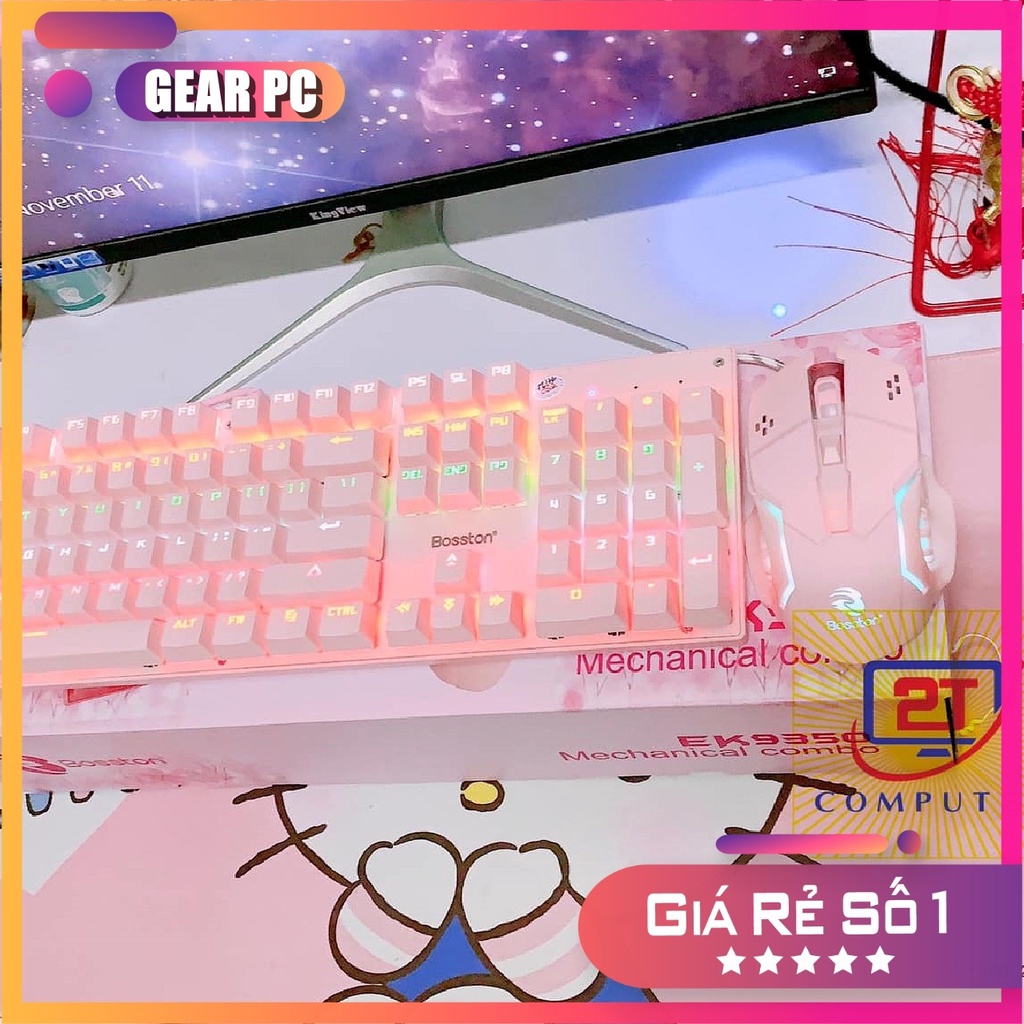 Combo Phím chuột cơ Bosston EK9350 PINK - Tặng Kèm Bàn Di Hồng KHI MÚA COMBO PHÍM CHUỘT - BH 12 Tháng - P12 - 2T_PC