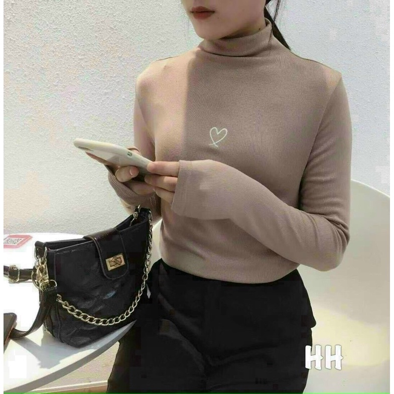 Áo len tăm nữ cổ 3 phân , áo giữ nhiệt nữ cổ 3 phân